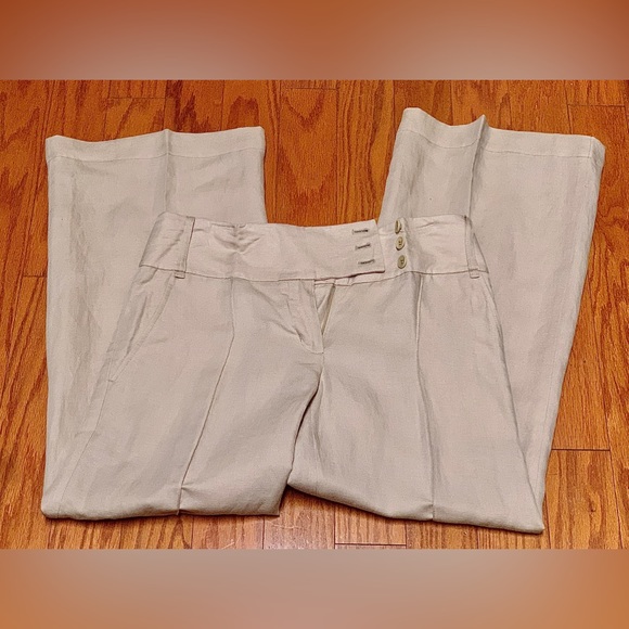 Women’s 2 BCBGMAXAZRIA Tabatha Wide Leg Beige Khaki Linen Blend Pants - Picture 13 of 16
